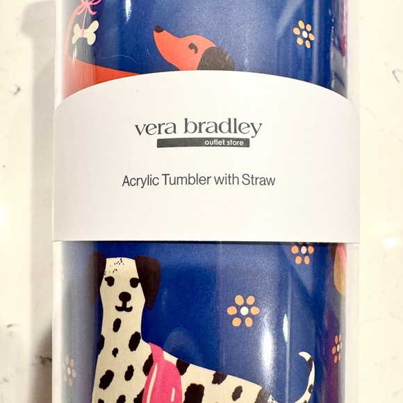 Vera Bradley Blue Dog Bark Park 24 oz Acrylic Tumbler with Top and Straw NWT - Picture 4 of 7